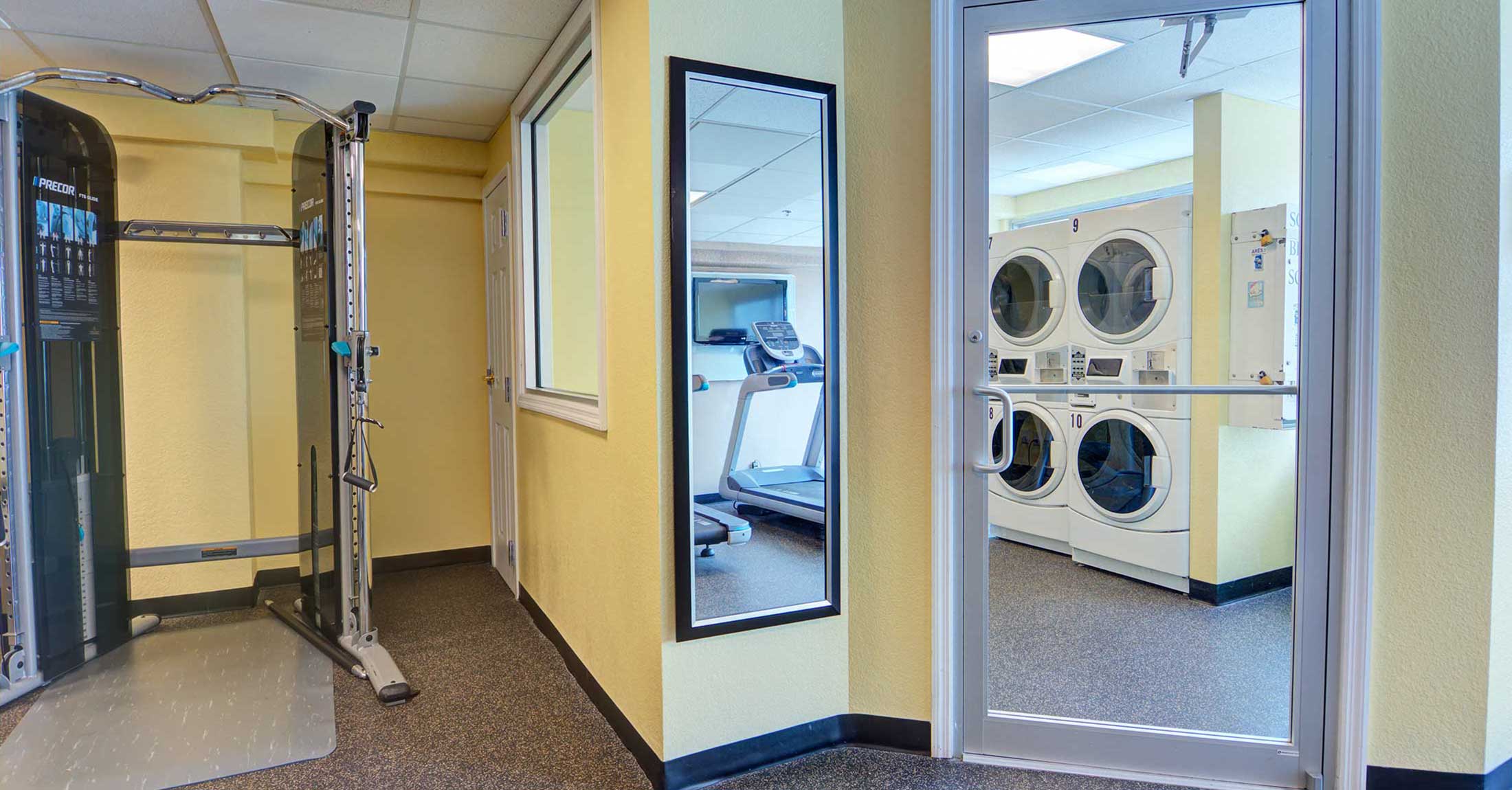 looking into guest laundry facilities which are located inside fitness center