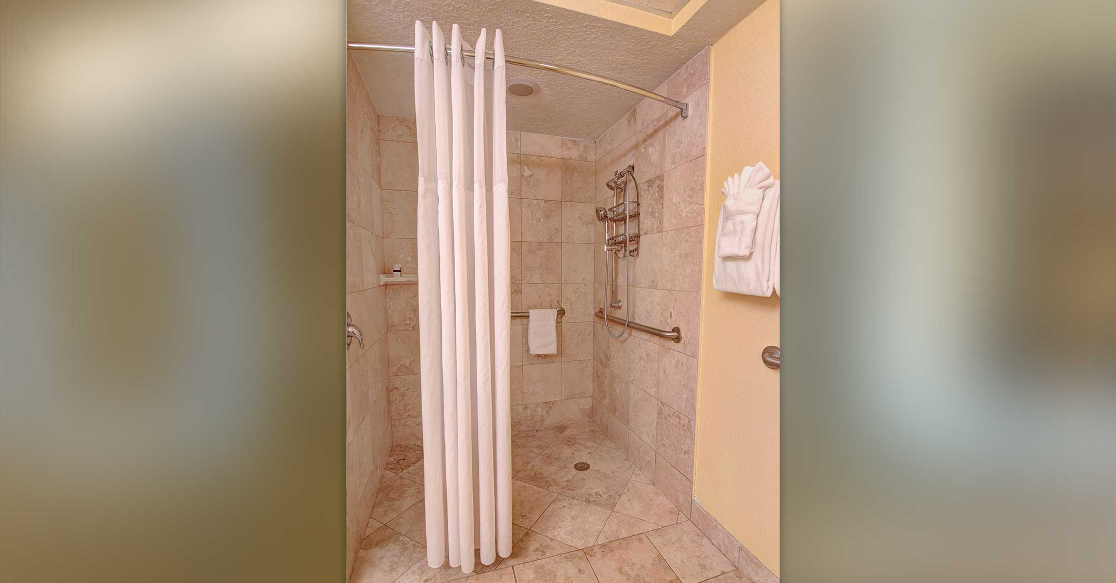 shower in one king bed suite bathroom