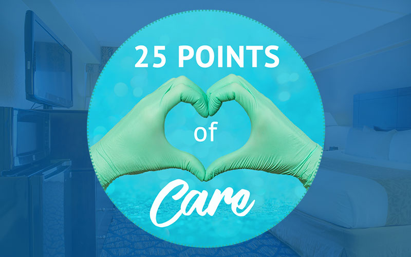 25 points of care logo, circle with gloved hands making heart shape